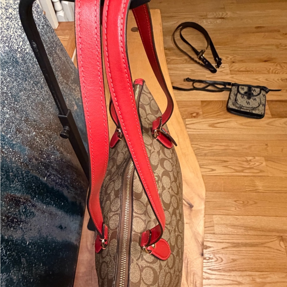 Coach Gallery Tote - Brown Signature Canvas with Red Trim - Picture 10 of 14
